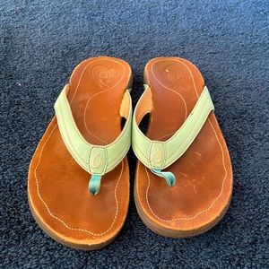 Olukai Blue and Brown Flip Flops